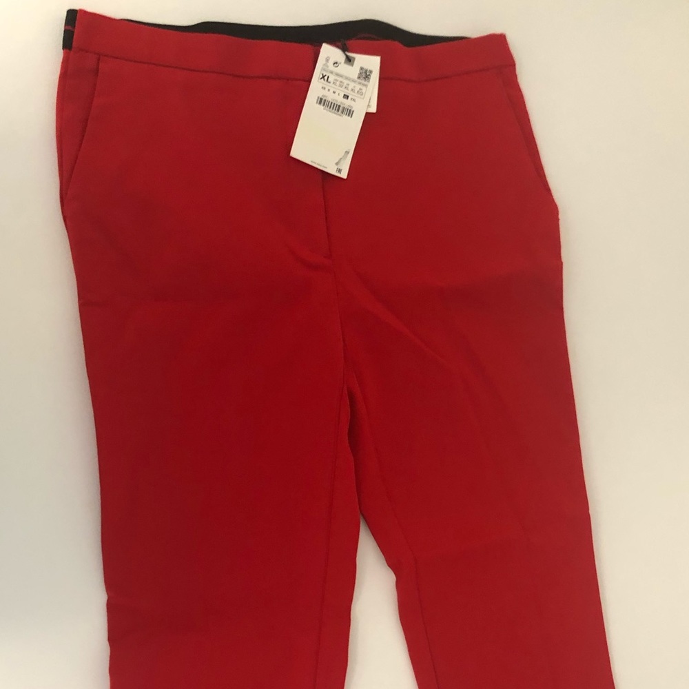 NWT Solid Red Zara Jogger Cigarette Leg Pants XL